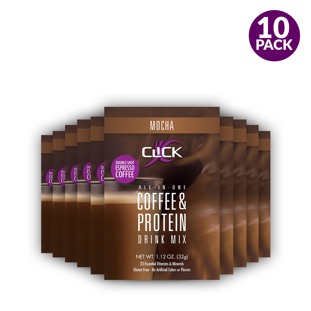 CLICK Protein & Coffee Meal Replacement Drink Mix, 10 Packets, Mocha