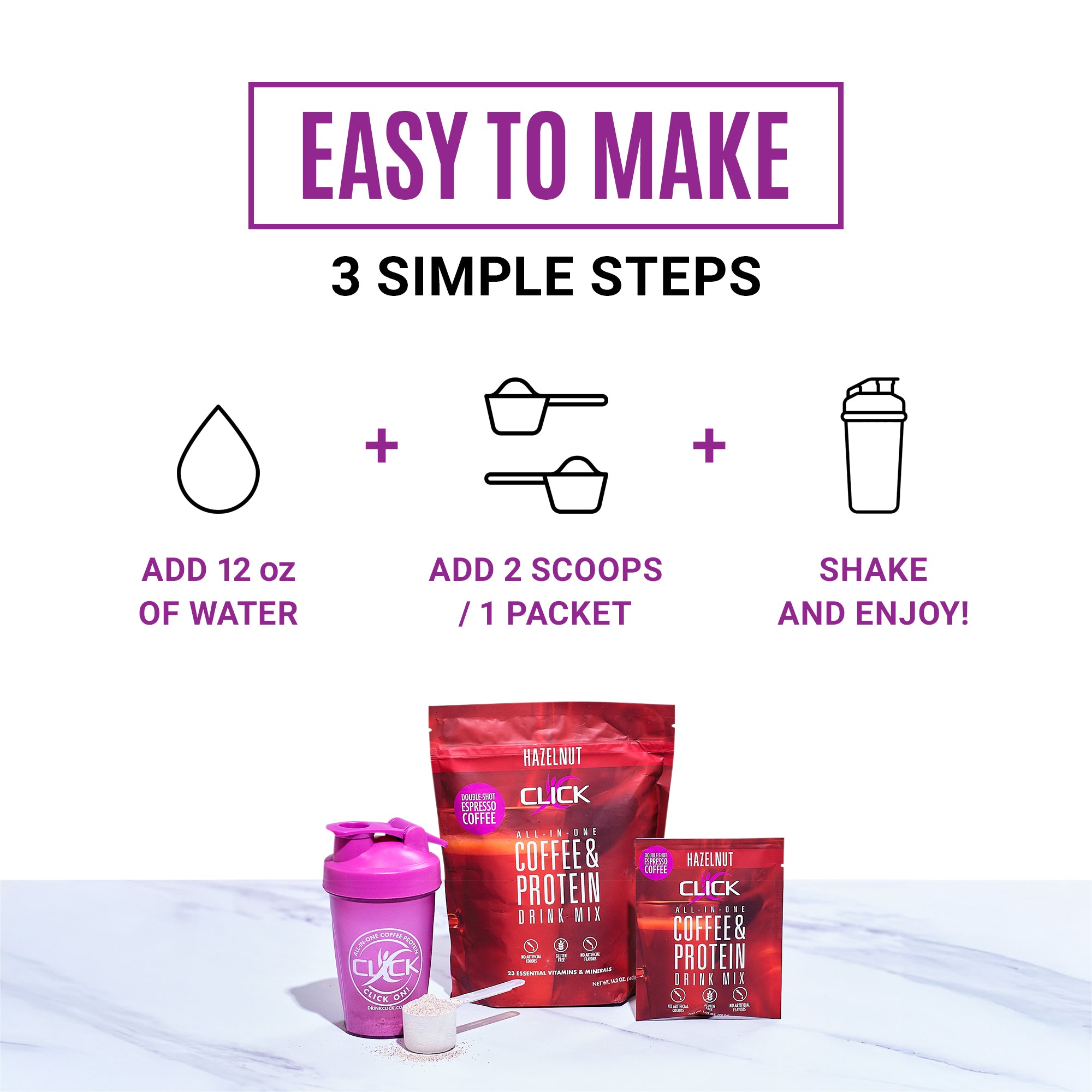 CLICK Coffee Protein Powder Meal Replacement, Hazelnut Flavor