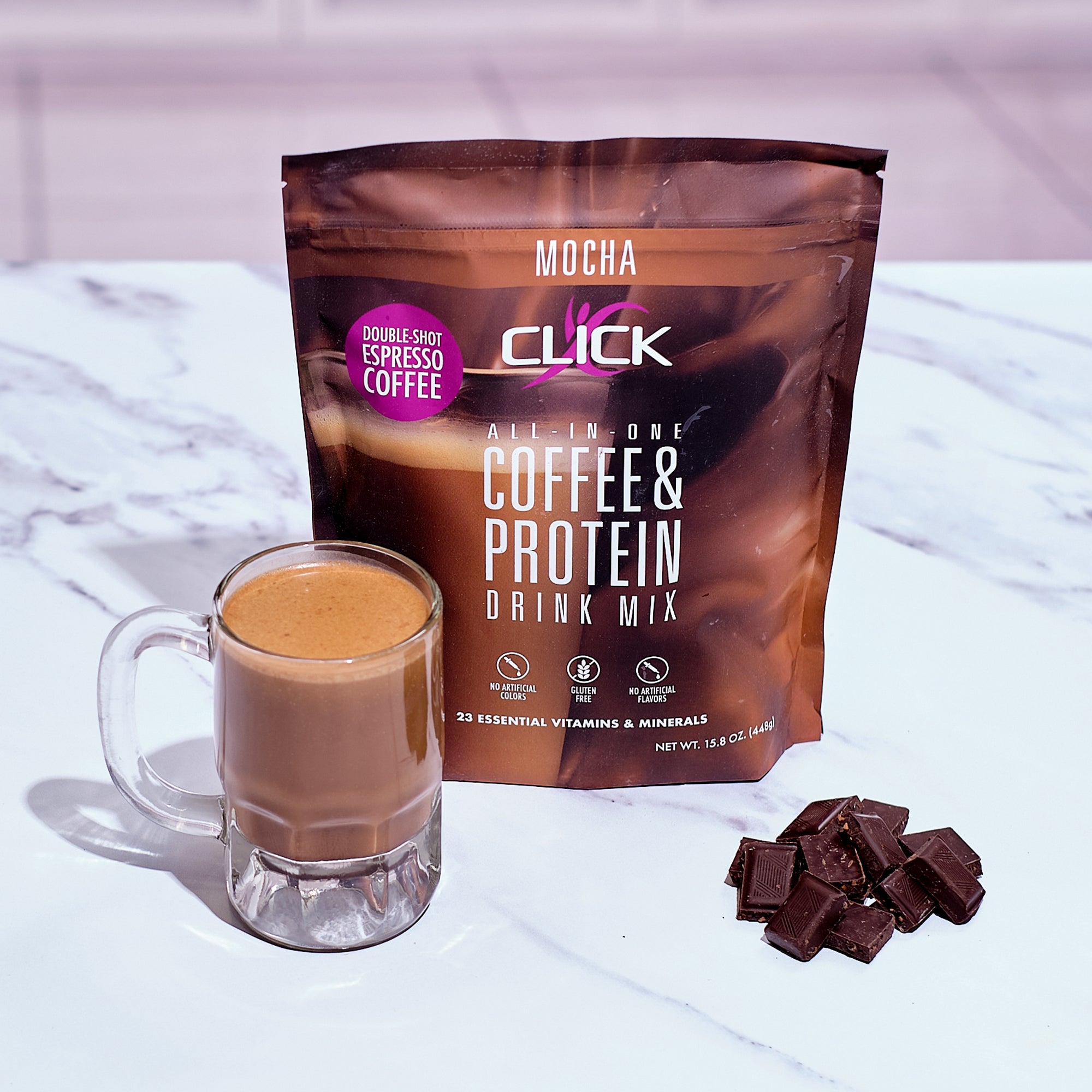 CLICK Coffee Protein Powder Meal Replacement, Mocha Flavor - Shipping First Week August