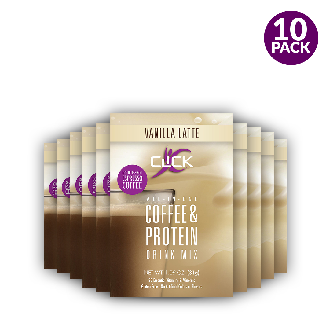 CLICK Coffee Protein Powder, 10 Single-Serve Packets, Vanilla Latte Flavor