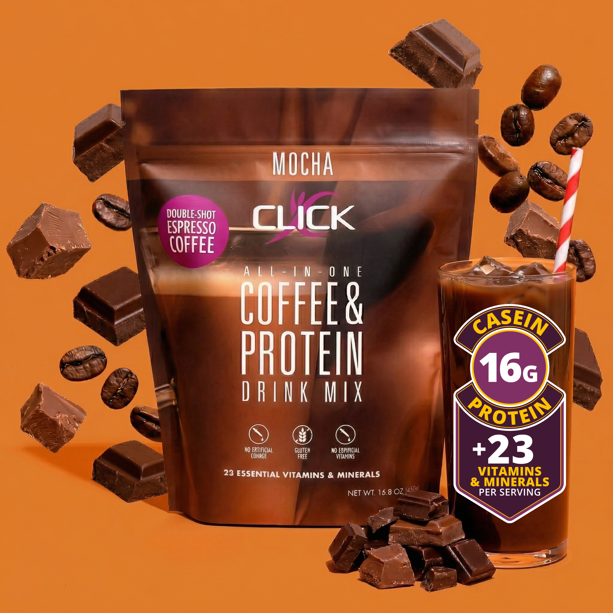 CLICK Coffee Protein Powder Meal Replacement, Mocha Flavor