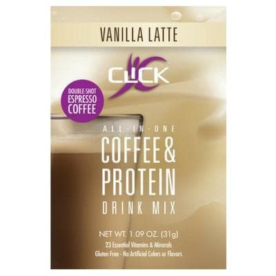CLICK: Coffee & Protein Powder, All-in-One Single-Serving Packet CLICK All-In-One Protein & Coffee Meal Replacement Drink Mix, Sample Packet, Vanilla Latte Flavor