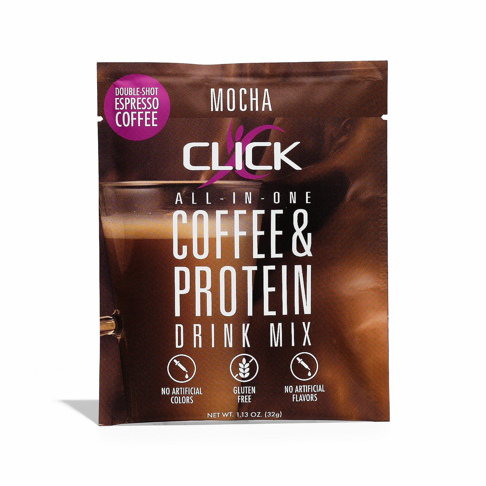 CLICK Coffee Protein Powder, Single-Serve Sample Packet, Mocha Flavor