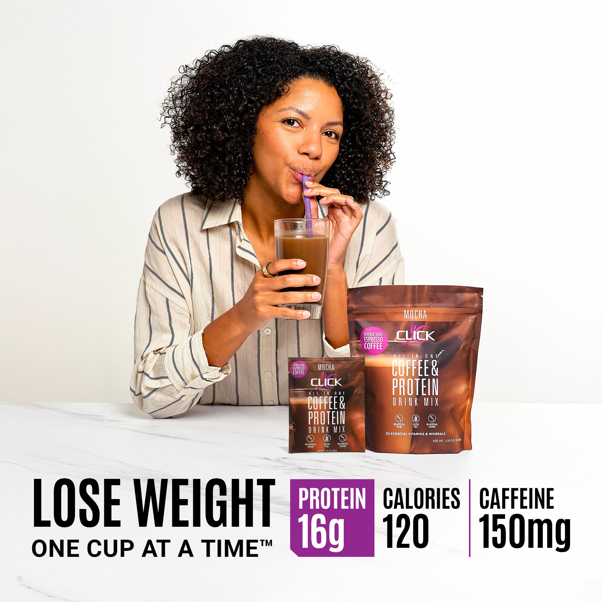 CLICK Coffee Protein Powder, 10 Single-Serve Packets, Mocha Flavor