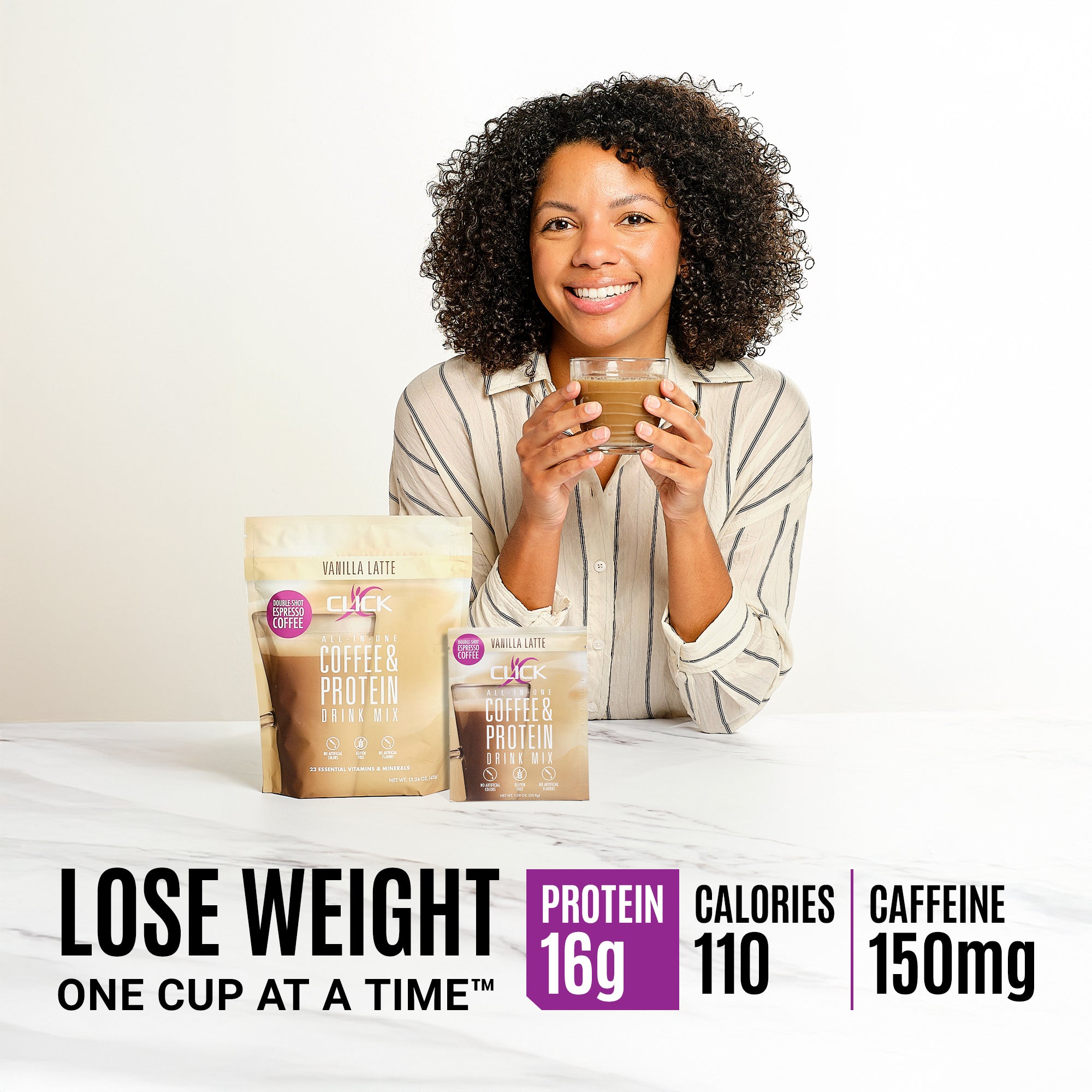 CLICK Coffee Protein Powder, 10 Single-Serve Packets, Vanilla Latte Flavor