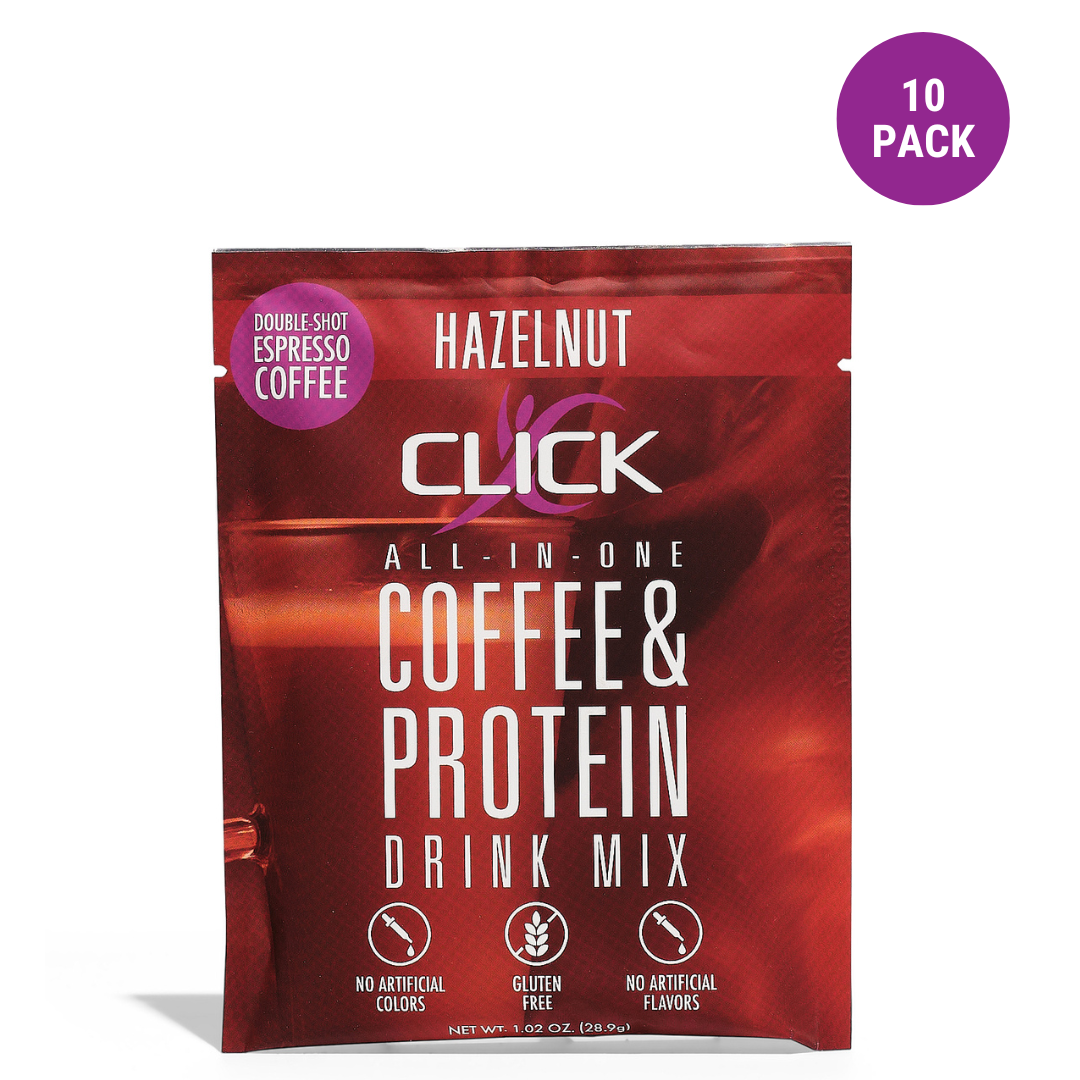 CLICK Coffee Protein Powder, 10 Single-Serve Packets, Hazelnut Flavor