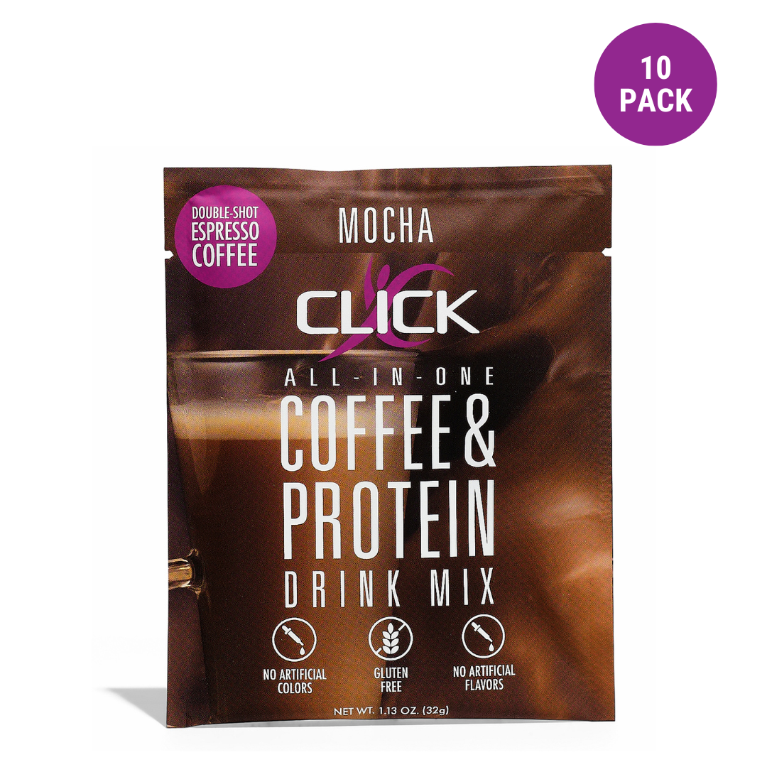 CLICK Coffee Protein Powder, 10 Single-Serve Packets, Mocha Flavor