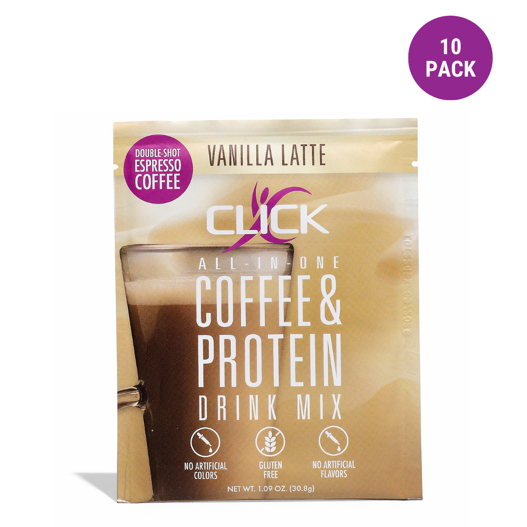 CLICK Coffee Protein Powder, 10 Single-Serve Packets, Vanilla Latte Flavor