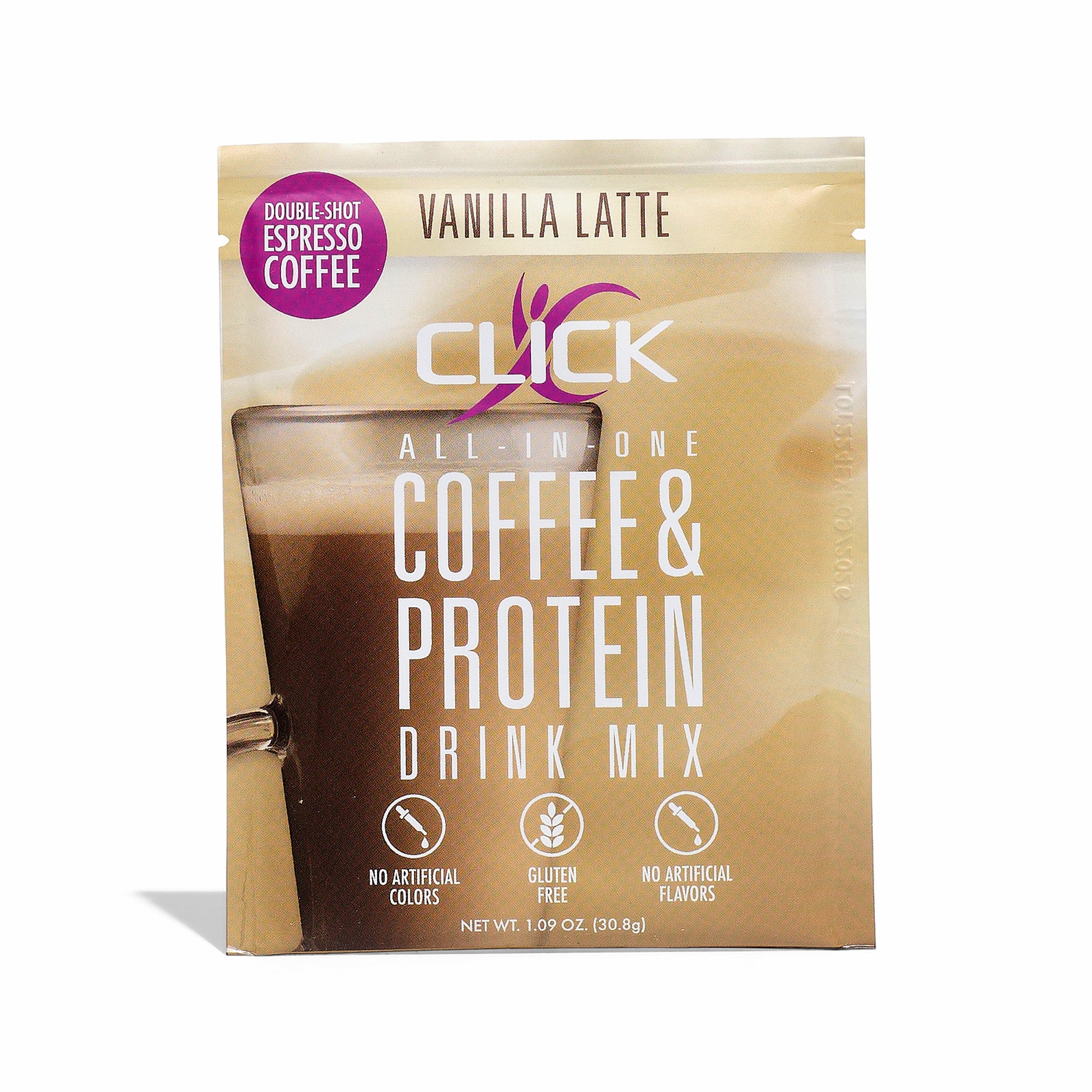 CLICK Coffee Protein Powder, Single-Serve Sample Packet, Vanilla Latte Flavor