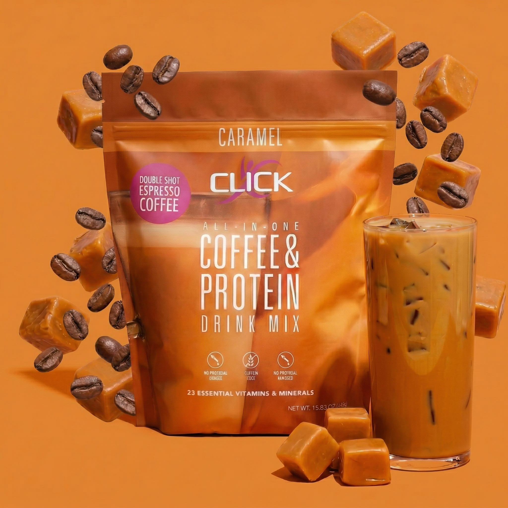 CLICK Coffee Protein Powder Meal Replacement, Caramel Flavor